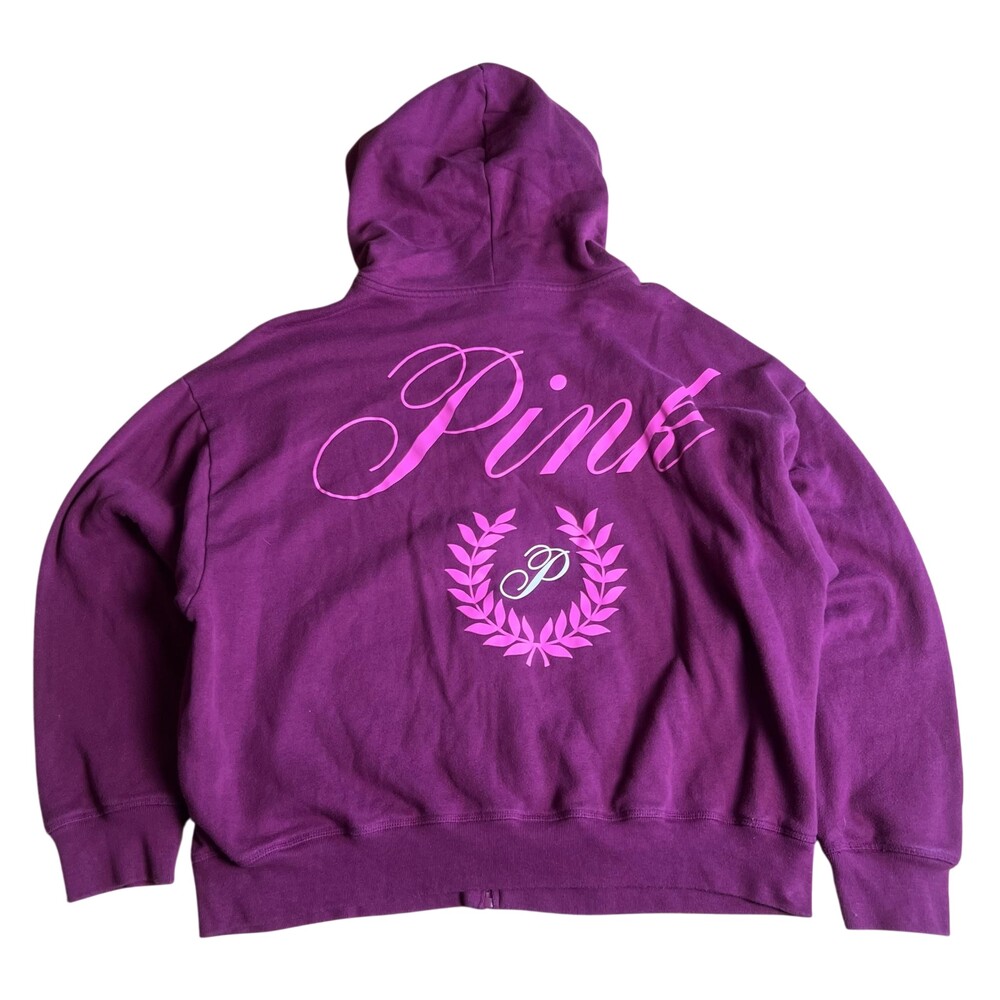 PINK Victoria's Secret Sweater Womens L Purple Full Zip Hooded Pockets Fleece